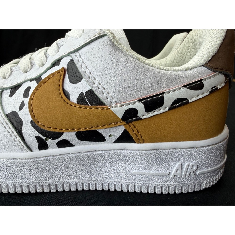Nike Air Force 1 Low Animal Cow Print White Mustard Yellow Sneakers Womens 7.5 - Picture 4 of 16